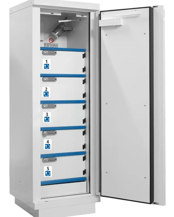 Armoire 90 Minutes 1 Porte Haute, 1 extincteur 5 Casiers Avec Prise , Fermeture digicode - blanche