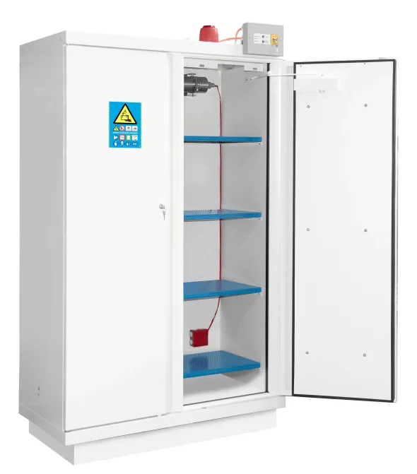 Armoire 90 Minutes 2 Portes Hautes, 2 étagères 1 extincteur, 1 détecteur, 1 gyrophare et 1 boitier