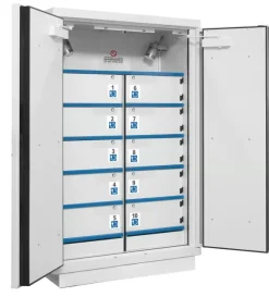 Armoire 90 Minutes 2 Portes Hautes, 2 extincteurs 10 Casiers Avec Prise , Fermeture à clef - blanche