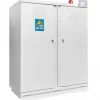 Armoire 90 Min Xxl 2 portes, 4 étagères, 1 extincteur 2 détecteur, 1 gyrophare et 1 boitier, avec 4 Racks Et 1 Bac