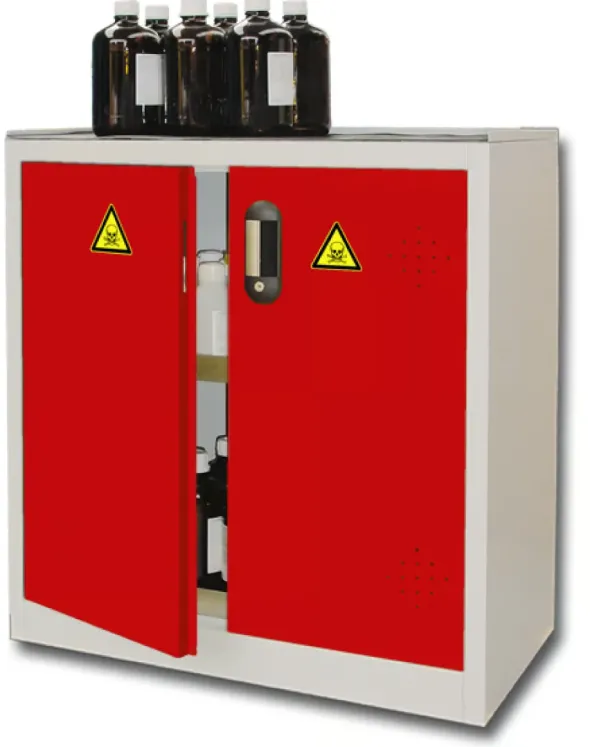 Armoire pour produits dangereux - comptoir 2 portes rouges - 155 l - série 14E