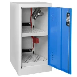 Armoire Simple Paroi Comptoir 1 Porte, 2 étagères 2 Racks , 1 Détecteur Wifi, 1 extincteur Coloris Bleu