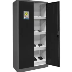 Armoire Simple Paroi Haute 2 Portes, 4 étagères, 4 coussins Ignifuges Pour Stockage Uniquement Coloris noir
