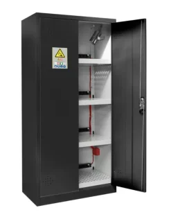 Armoire Simple Paroi 2 Portes Hautes, 4 étagères 4 Racks , 1 Détecteur Wifi, 1 Extincteur - Coloris Noir