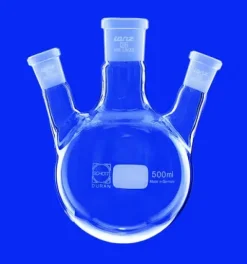 Ballon fond rond tricol oblique 100 ml col central 29/32 NS col latéral 19/26 NS Ø ext85 mm