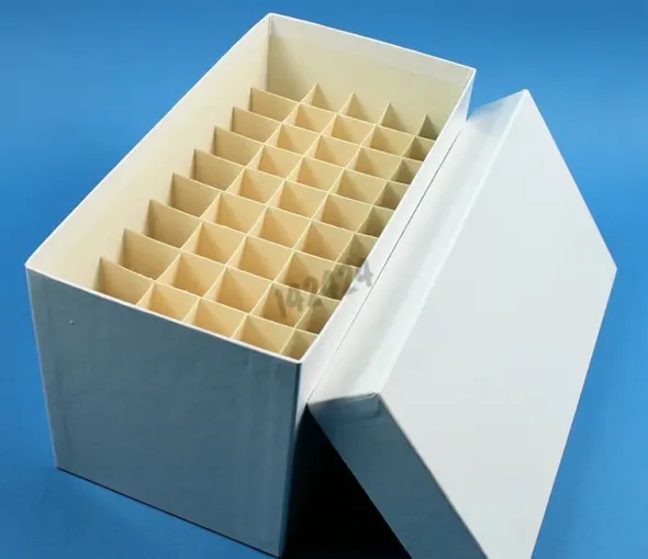 Boîte blanche carton hydrophobe longue 5 x 10 tubes 15 ml dim 122 x 237 x 128 mm