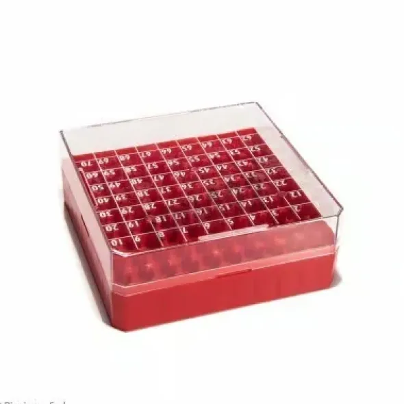 Boîte cryogen box 100 PC 132 x 132 mm pour 100 cryotubes 1,2 et 2 ml rouge