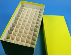Boîte jaune carton hydrophobe longue 6 x 12 tubes 15 ml dim 148 x 287 x 128 mm