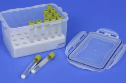 Boîte étanche rigide avec absorbant pour transport tubes de sang ou d'urine de format 10 ml hauteur 11,8 cm X 9