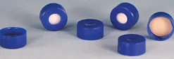 Bouchon à visser bleu PP ouverture 9mm avec septum pré-percé PTFE/silicone certifié, x100