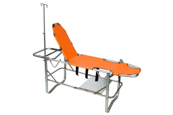 Brancard de catastrophe avec têtière relevable PMA2 - toile orange enduite PVC, lavable, décontaminable, empilable