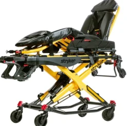 Brancard hauteur variable avec plicature genoux Power-Pro 2 matelas renforcé, système de blocage des roues, connecté.