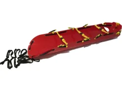 Brancard pliant d extraction semi rigide - enroulable - rouge - 3 sangles et repose-pieds ajustable