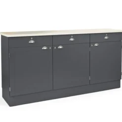 Buffet 3 portes 3 tiroirs Dubonnet - l. 204 x h. 102 x pr. 54 cm - hêtre massif - plateau stratifié antibactérien