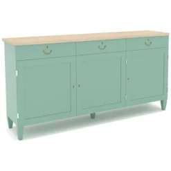 Buffet 3 portes 3 tiroirs Quinquina - l. 204 x h. 102 x pr. 54 cm - hêtre massif - plateau stratifié antibactérien