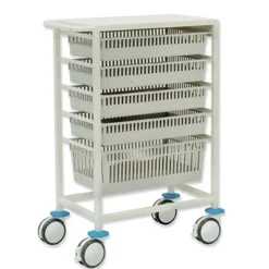 Chariot de stockage pharmacie amagnétique - aluminium - stockage jusqu'à 5 paniers ISO 60 x 40 compatible - 3 Tesla