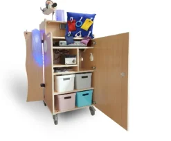 Chariot snoezelen Eric - contient : colonne à bulle + miroirs - en hêtre - 64 x 77 x 140 cm - avec pack Eric
