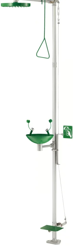 Combiné Douche Et Laveur D'Yeux À Commande Manuelle et au pied et fixation au sol