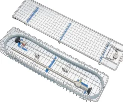 Container de stérilisation optique longueur utile inf 20 cm Panier inox stérilisable, couvercle, cales silicone