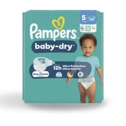Couche Pampers Baby Dry Junior T5 11/16kg - 1 carton de 104 unités