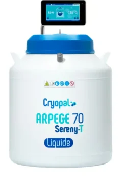 Cryoconservateur gaz Arpege 70 indicateur niveau/T° SERENY'T BOX, remplissage auto, kit de dégazage