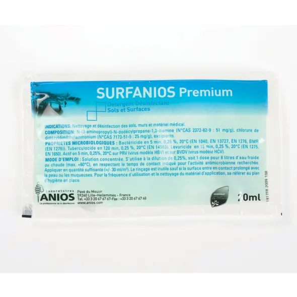 Détergent désinfectant concentré SURFANIOS Premium - 1 carton de 500 sachets de 20 ml