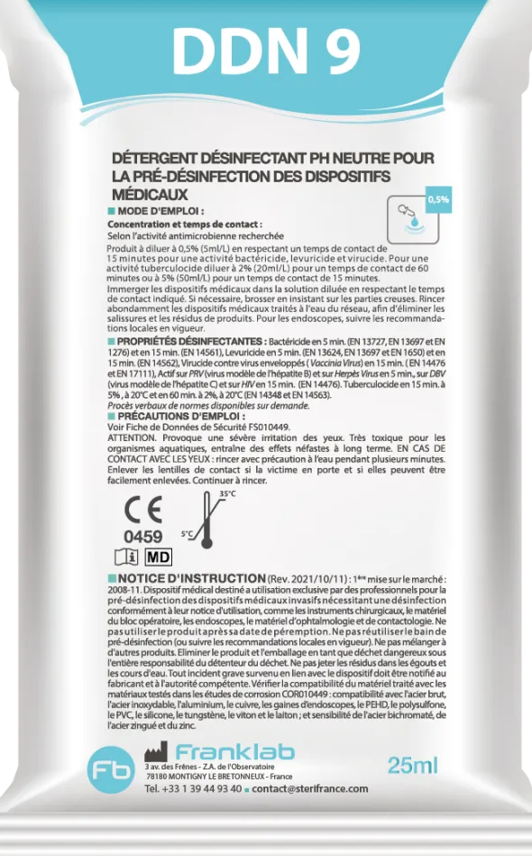 Détergent désinfectant neutre DDN 9 - 250 doses de 25 ml