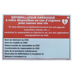 Etiquette de suivi DAE rouge autocollante (Annexe 3) [distribuée par AVF Biomedical]