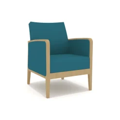 Fauteuil Aubain accotoirs bois - assise et dossier tissu enduit - structure hêtre massif