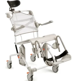 Fauteuil de douche bariatrique Etac Swift Mobil 2 inclinable par vérin à gaz - 4 roulettes à freins - lim. 160 kg - blanc