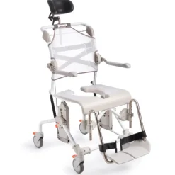 Fauteuil de douche bariatrique Etac Swift Mobil 2 inclinable par vérin à gaz - 4 roulettes à freins - lim. 160 kg - blanc
