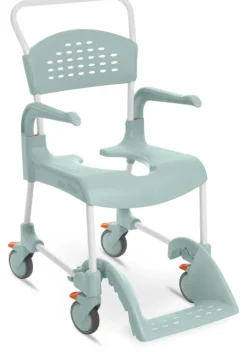 Fauteuil de douche Etac Clean - h. fixe 49 cm - 4 roulettes dont 2 freins - lim. 130 kg - vert lagon
