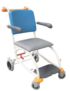 Fauteuil de transfert Manchester-3 - Etau de fixation pour tige porte sérum inclus - chassis blanc et assise grise