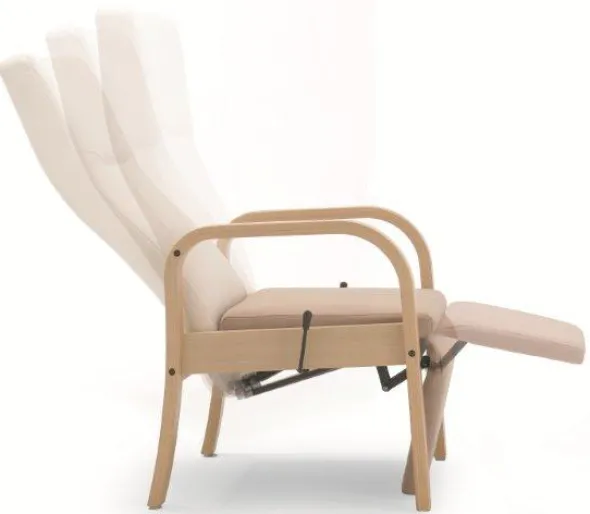 Fauteuil Edera C - dossier inclinable - repose-jambes - accoudoirs rond bois