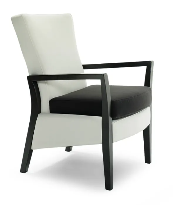Fauteuil Iris C - dossier fixe bas accoudoirs bois
