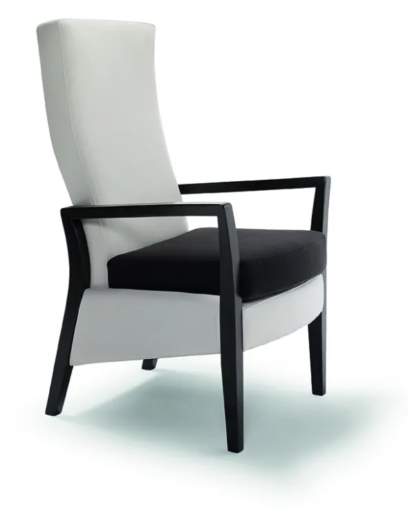 Fauteuil Iris C - dossier fixe haut accoudoirs bois