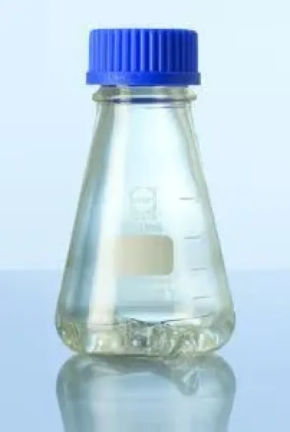 Fiole erlenmeyer Duran avec déflecteurs GL 45 avec fond à 4 déflecteurs capuchon à membrane en PP bleu 250 ml