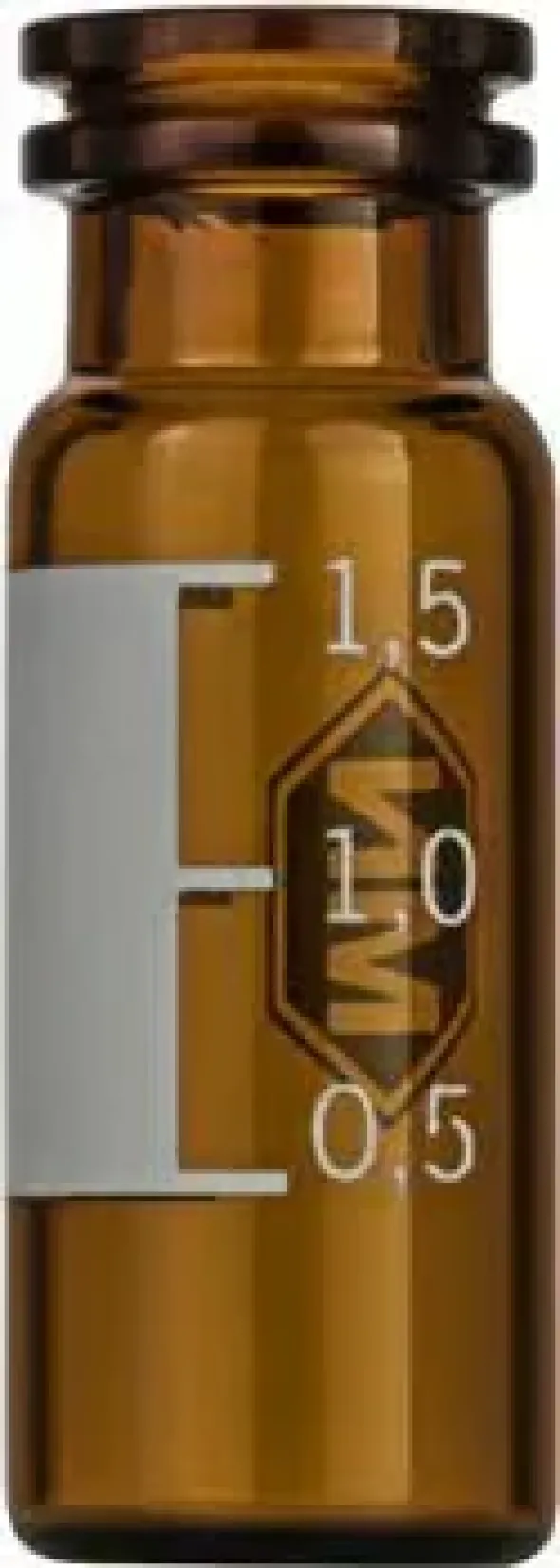 Flacon 1,5 ml à capsuler N 11 11,6 mm x 32 mm ambré fond plat ouverture large plage d écriture + marquage x 100