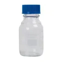 Flacon 250 ml col GL 45 verre borosilicaté 3.3 avec bouchon et bague anti goutte en PP bleu gradué x 10
