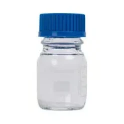 Flacon 100 ml col GL 45 verre borosilicaté 3.3 avec bouchon et bague anti goutte en PP bleu gradué x 10