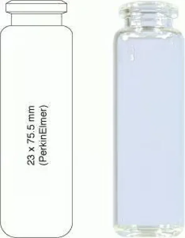 Flacon 20 ml headspace à sertir N 20 23 mm x 75,5 mm transparent fond rond bord hs biaisé PE x 100