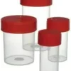 Flacon Ø 33 mm hauteur 70 mm PP 60 ml transparent aseptique avec bouchon à vis rouge PEBD x 700