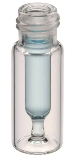 Flacon/vial verre clair à visser avec insert en verre soudé, volume 0.3 mL, filetage 9 mm, x100