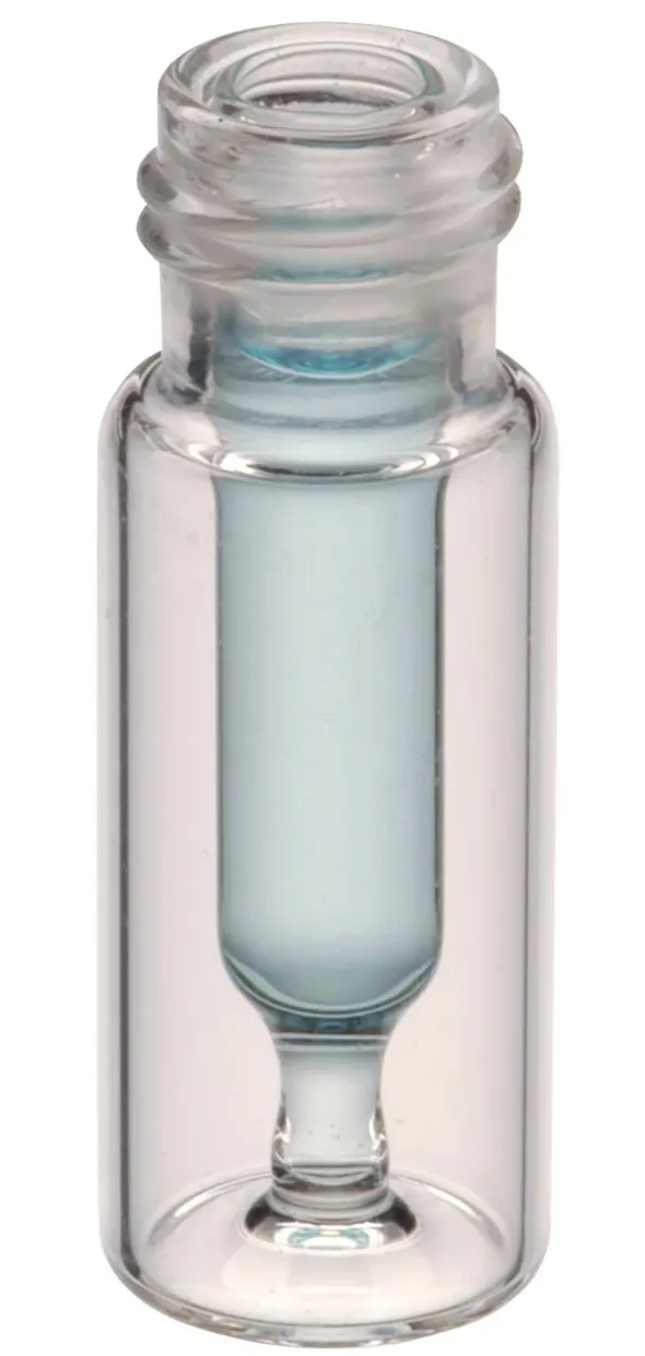 Flacon/vial verre clair à visser avec insert en verre soudé, volume 0.3 mL, filetage 9 mm, x100