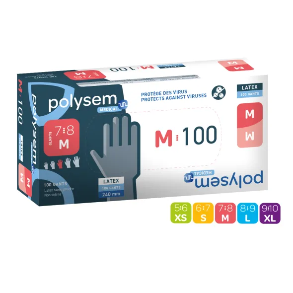 Gant d'examen Polysem® - latex - taille XS - 1 carton de 10 boites de 100 gants