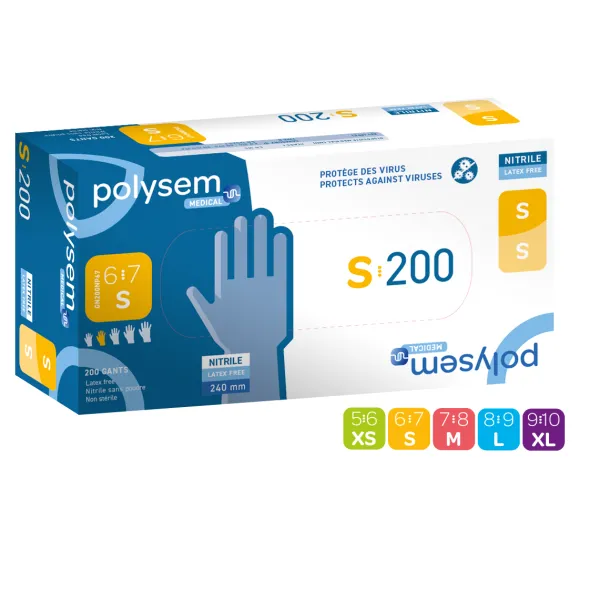 Gant d'examen Polysem® - nitrile - taille XS - 1 carton de 10 boites de 200 gants