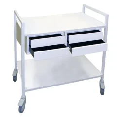Guéridon amagnétique aluminium - 2 plateaux avec 4 tiroirs compatible IRM