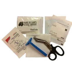 Kit de premier secours Schiller {paire de gants, feuille de bouche à bouche, rasoir, pochette, paire de