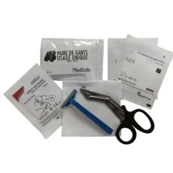 Kit de premier secours Schiller {paire de gants, feuille de bouche à bouche, rasoir, pochette, paire de
