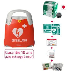 Pack extérieur : DEA FRED PA-1, armoire AIVIA 200 (alarme, transf. 24V, racc.), kit de secours, pack de signalétiques